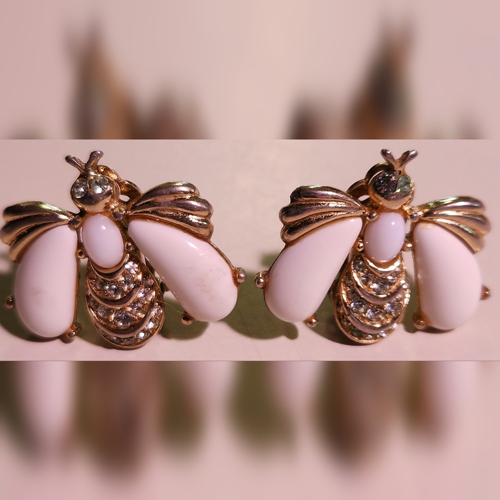 Givenchy Bee Earrings with Milk Glass Wings **RARE VTG**